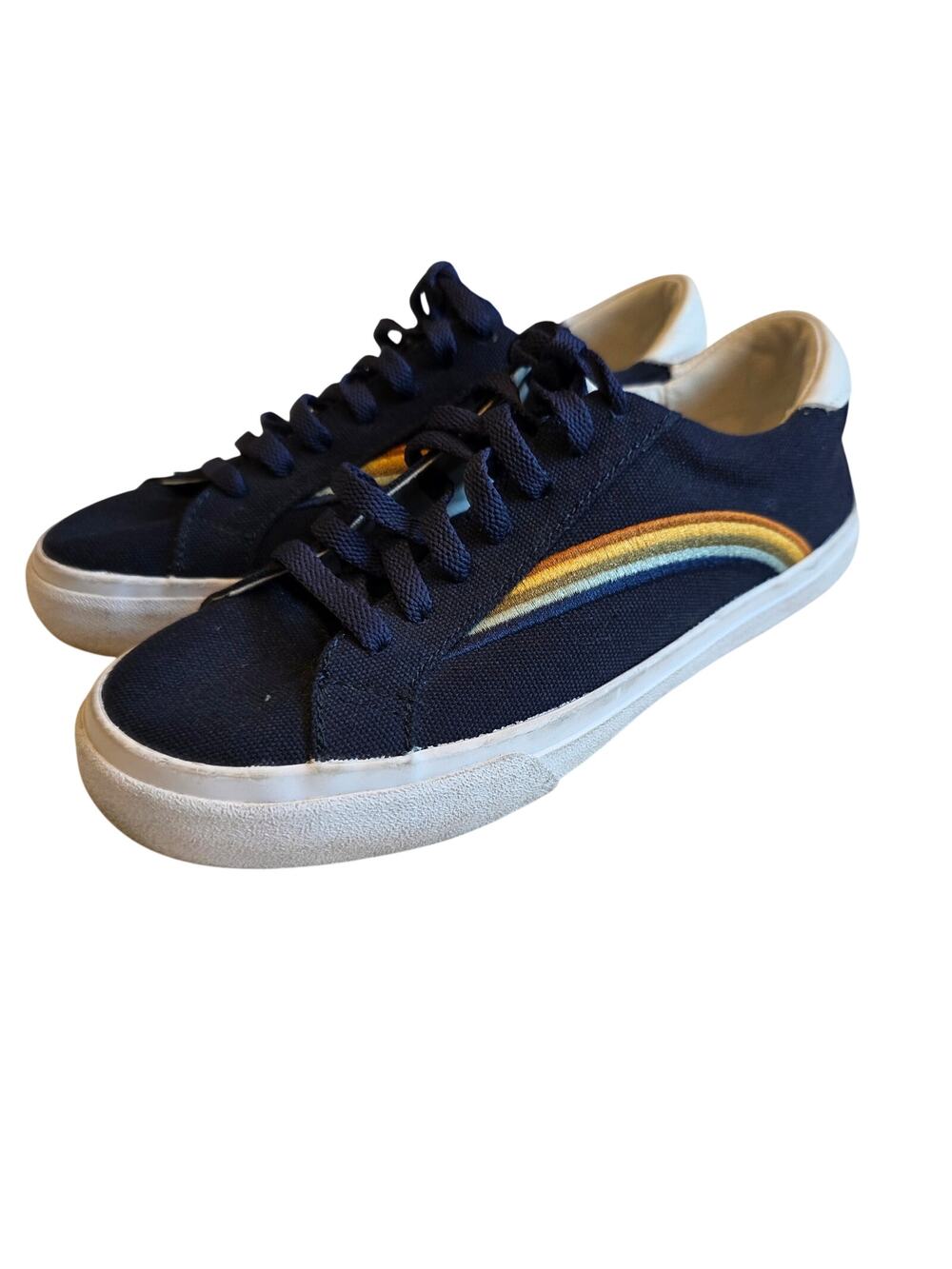 Madewell‎ Sidewalk Low Top Rainbow Embroidered Navy Canvas Sneakers Size 6